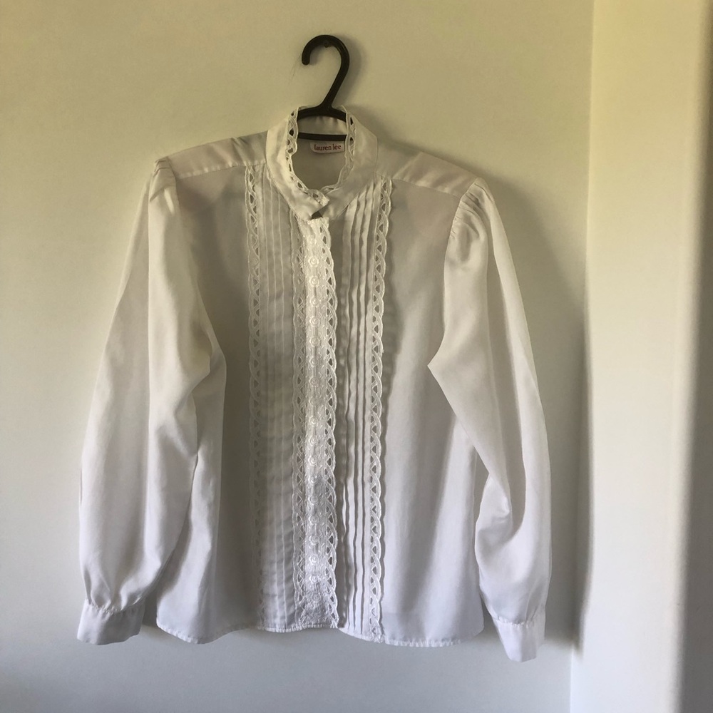 Vintage Lauren Lee White Lace-Trim Victorian Blouse‎ | Ptp 20”